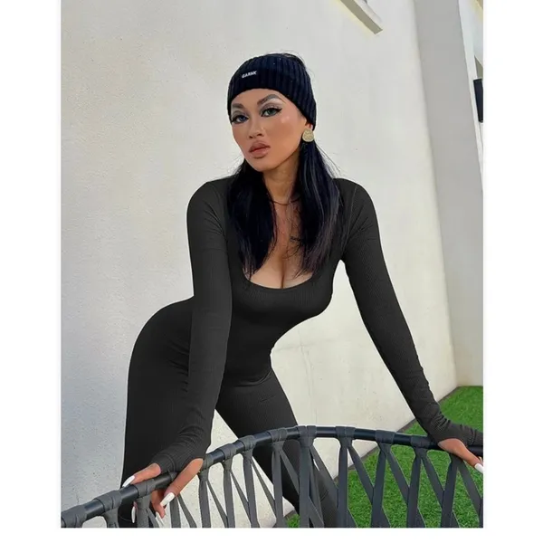 Brand New OQQ Square Neck Long Sleeve Bell Bottoms Jumpsuits Size M - Image 2