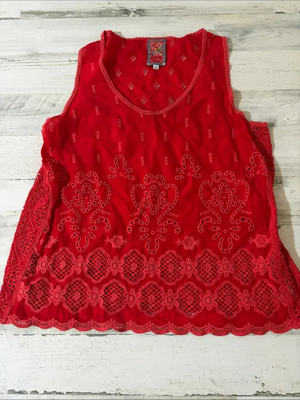 Johnny Was Luanna Red Eyelet Scoop Neck Tank Blouse - Image 3