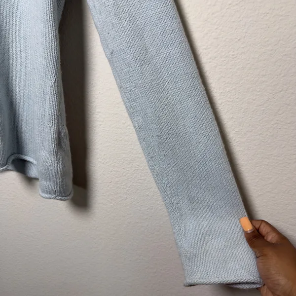 J.‎ Crew Women Cotton Cashmere Turtleneck Sweater Light Blue Roll Neck Fisherman - Image 2