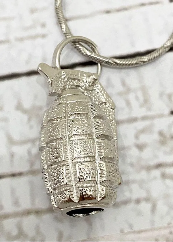 Silver Tone Grenade Pendant Necklace - Image 9