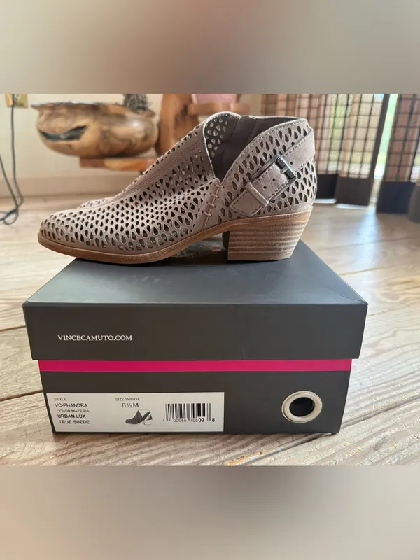 Vince Camuto Perforated Suede Booties Size 6.5 - Image 6