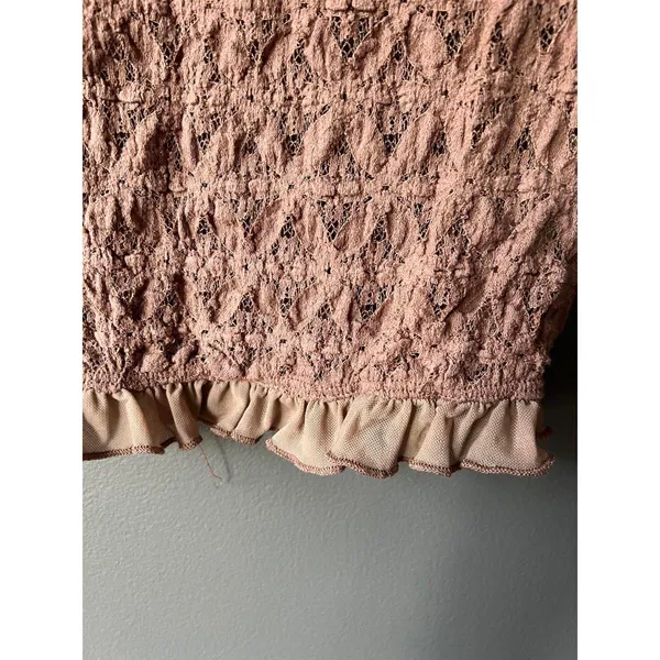 Free People Boho Rose Lace Long Sleeve Crop Top with Ruffle Trim - Image 4