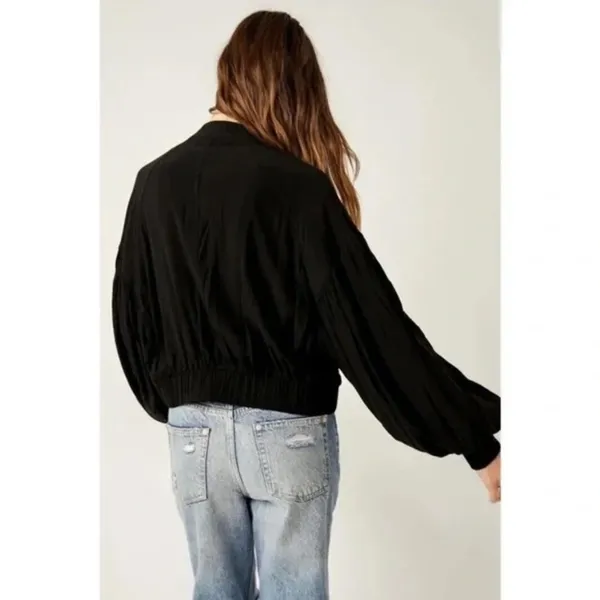 FREE PEOPLE On Pointe Bomber Jacket Lightweight Puff Balloon Sleeve Black - Image 6