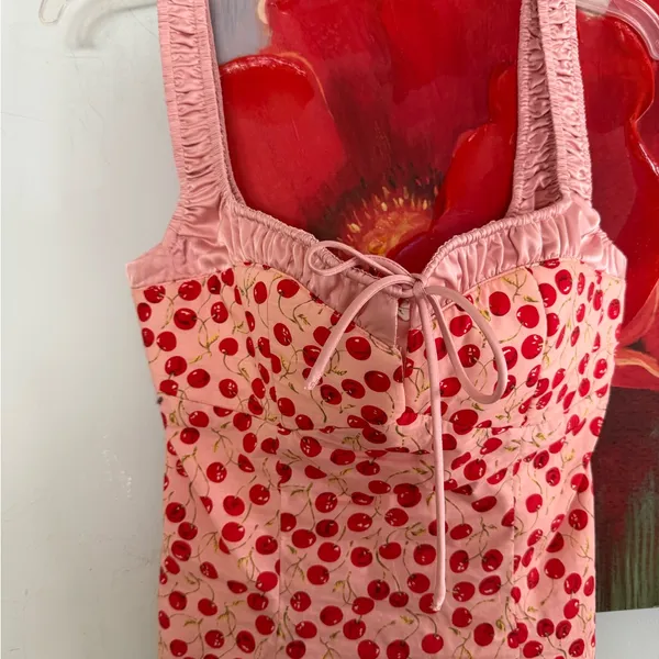 ASTR The Label Cherry Pink Milkmaid Cropped Cami Valentines Bustier Top S NWT - Image 3