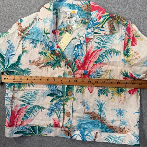 C&C California Women's Medium Tropical Button Up Shirt Linen Blend Short Sleeve - Image 7