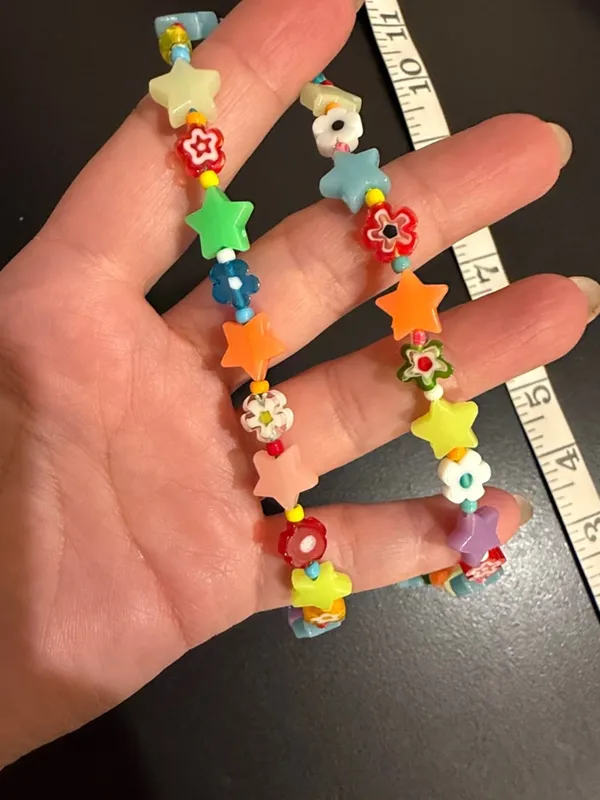 Colorful glow in the dark stars and flowers elastic chocker, OOAK, handmade - Image 6