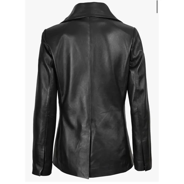 Women's Double Breasted‎ Style Black Leather Jacket BlazerMetro Witchy Size undefined - Image 2