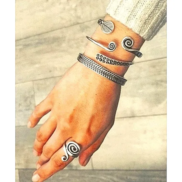 Boutique NEW Unisex‎ Engraved Geometric 925 Sterling Silver Cuff Bracelet, Adjustable - Image 5