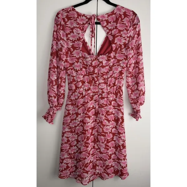 Julia Jordan Pink Floral Twist Front Cutout Back Mini Dress Pink‎ Red Size 2 - Image 2