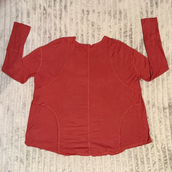 Easel Womens Ribbed Long Sleeve Top Rust Terracotta Exposed Seam Small - Image 6