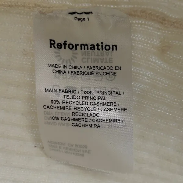 Reformation Hart‎ Cashmere Ribbed V-Neck Sweater Cream XS Blouson Sleeve *FLAW* - Image 5