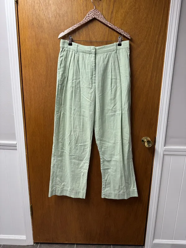 Abercrombie & Fitch A&F Sloane Tailored Linen Blend Wide Leg Pants Green Large - Image 12