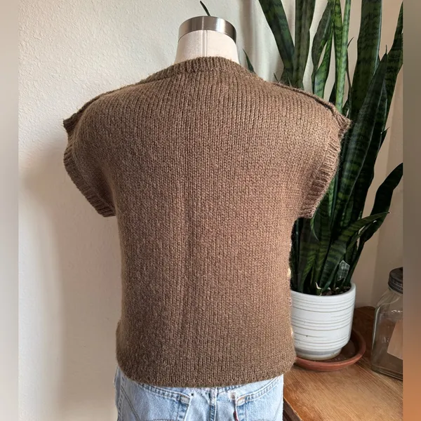 Vintage Joyce Taiwan‎ Knit Sweater Vest Brown Striped Button Shoulder M - Image 2