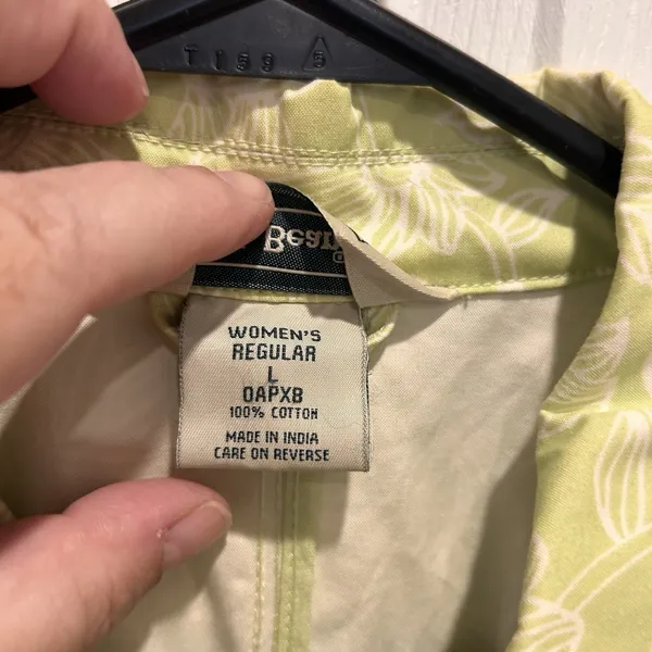 LL Bean Womens Green Floral Print Lightweight Jacket L Cotton Fisherman‎ Spring - Image 5