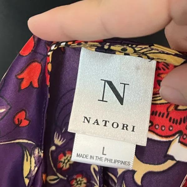 Natori paisley printed purple midi length satin nightgown size large - Image 6