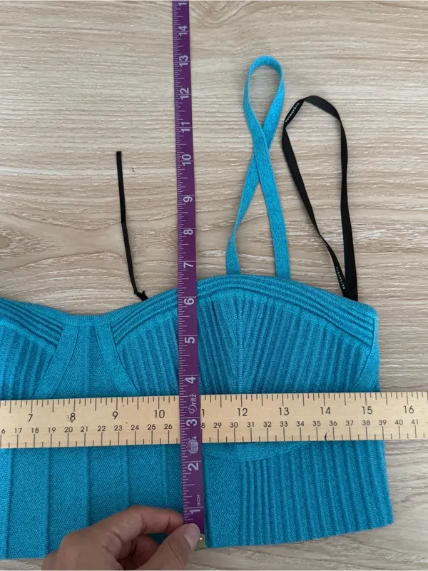 Retrofete Large Gabi Bandage Knit Top Blue Shimmer Rave Nightclub Party Bustier - Image 7