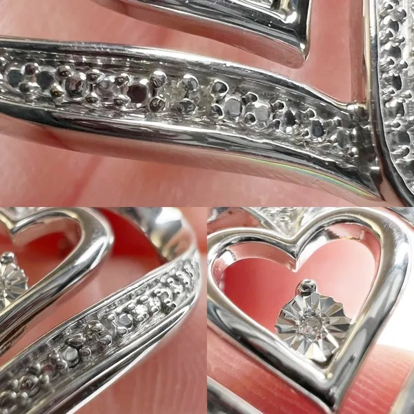 Diamond Double Heart Sterling Silver Box Chain Pendant Necklace - Image 13
