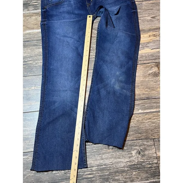 NWT Emerson Edwards Flare Boot Cut Jeans Dark Wash Size 32 Mid Rise Raw‎ Hem - Image 9