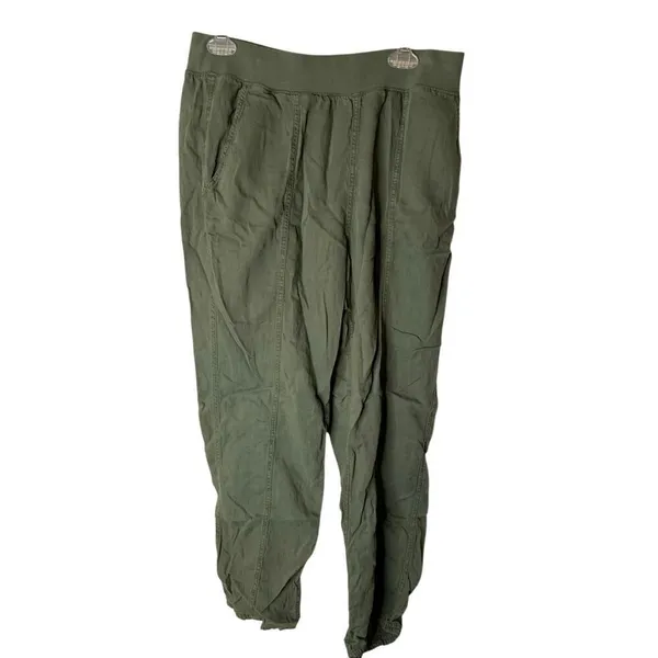 Faherty Arlie Day pull-on tapered leg pants olive green linen cotton large - Image 3