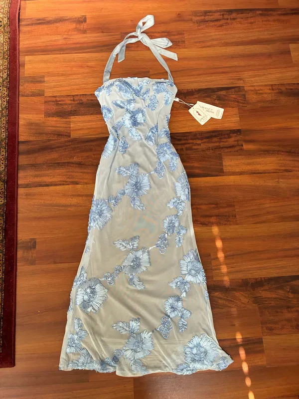 Elegant Ice Blue Tie-Halter Evening Dress - New With Tags - Image 2
