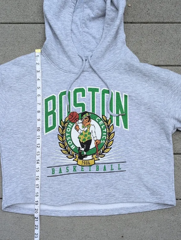 NBA Boston Celtics Grey Cropped Hoodie - Image 8