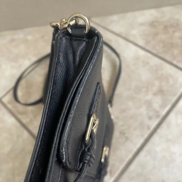 Kate Spade New York Black Leather Crossbody Bag Gold Buckle Flap Small Purse - Image 7