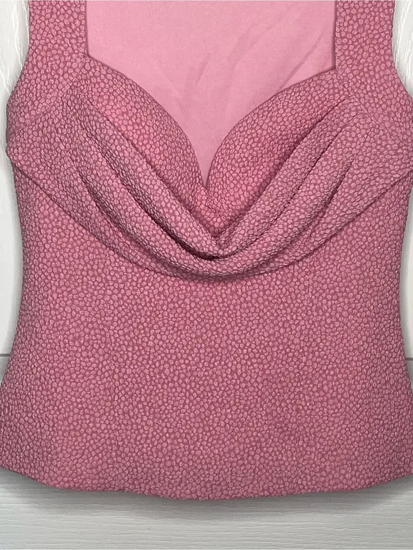 Y2K Style Mauve Cowl Neck Tank Top Textured Draped Bust Going Out Size S - Image 4