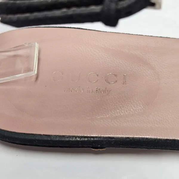 Gucci Black Suede Crystal Interlocking G T-Strap Flat Sandals Glam Size 37.5 - Image 10