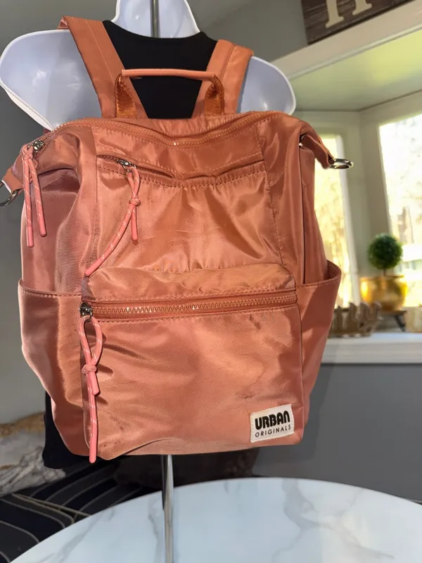 Urban Originals Coral Satin Backpack with Multiple Zips - Image 3