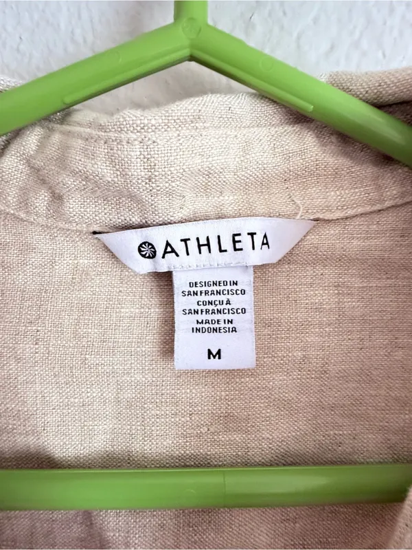 Athleta Linen Shirt Womens M Oatmeal Long Sleeve Button Down Casual Pocket Top - Image 5