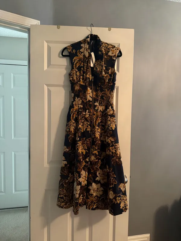 Anthropologie NWT The Tommie Cap-Sleeve Smocked Midi Shirt Dress in Navy Floral - Image 3