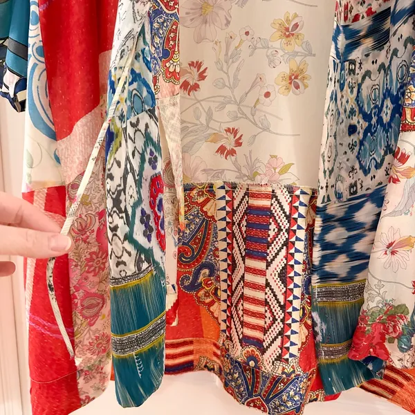 Johnny Was Johnny Was Patchwork Print Multicolor Silk Kimono Top Oversized Sz L - Image 8