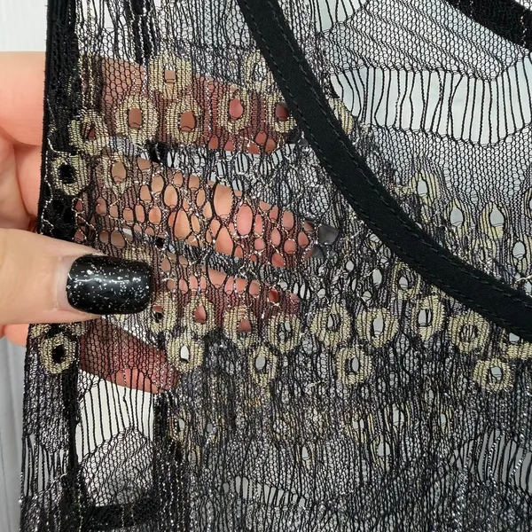 Women's‎ black gold metallic lace crocheted sheer layer tank top swim cover up L - Image 3