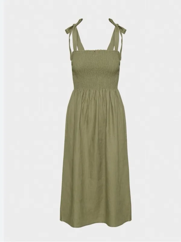 NEW Aritzia Wilfred Women’s Golden Hour Smocked Organic Linen Midi Dress - Image 6