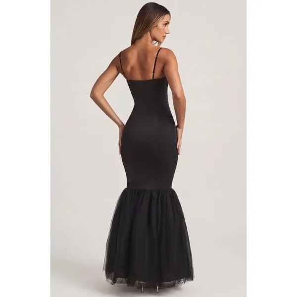 Oh Polly Adelpha Tulle Hem Fishtail Gown Maxi Dress in Black size 6 New - Image 8