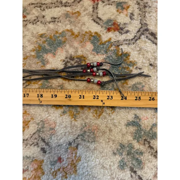 Southwestern Grey Leather Beaded Concho Belt Red White Blue Wrap Tie Waist‎ - Image 5
