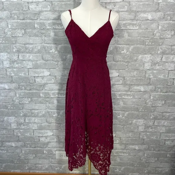 Lulus One Wish Burgundy Lace Midi Dress - Image 2