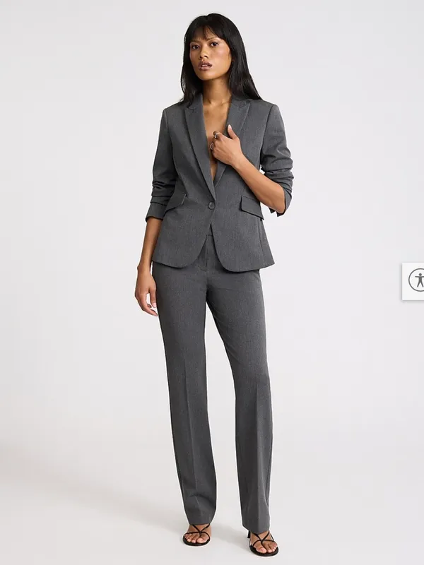 Express Editor Women’s Fitted Gray One Button Blazer with Black Lining - Image 2