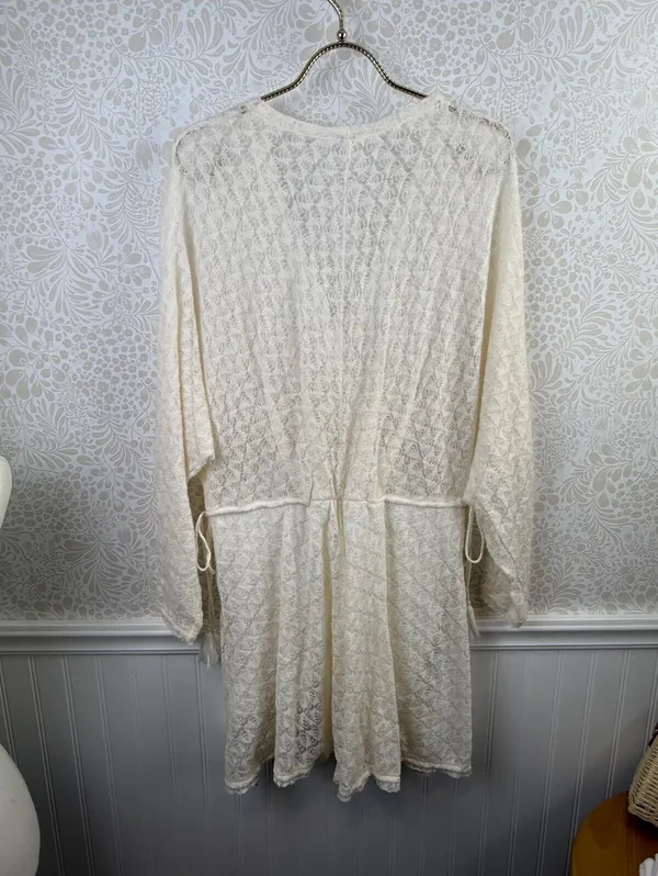 Free People Cream Lace Draped Snug Bug Lightweight Soft Mini Dress - Size - XS - Image 3