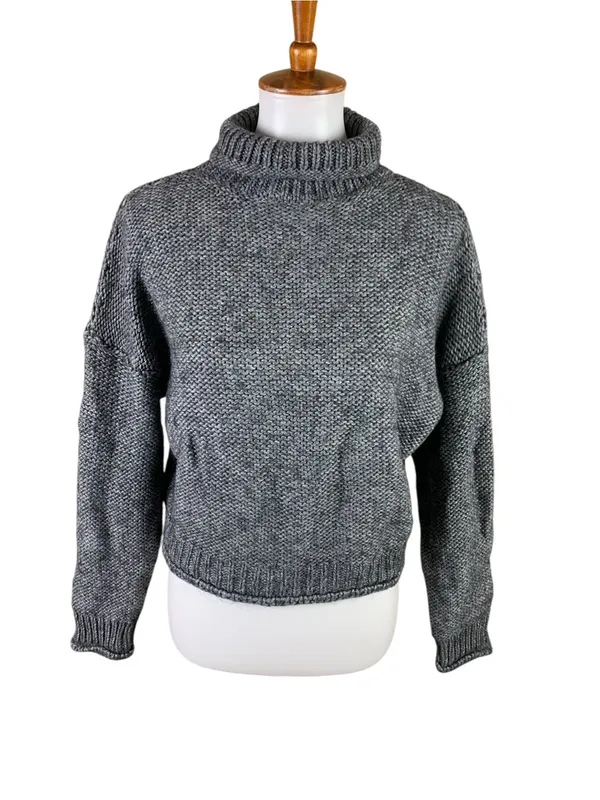 Anthropologie XS Gray Chunky Knit Turtleneck Sweater Oversized Cozy Minimalist - Image 2