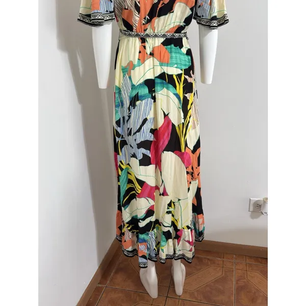 Flying Tomato Tropical Floral High Low Hem Midi Dress Plunge Neckline Size M - Image 10
