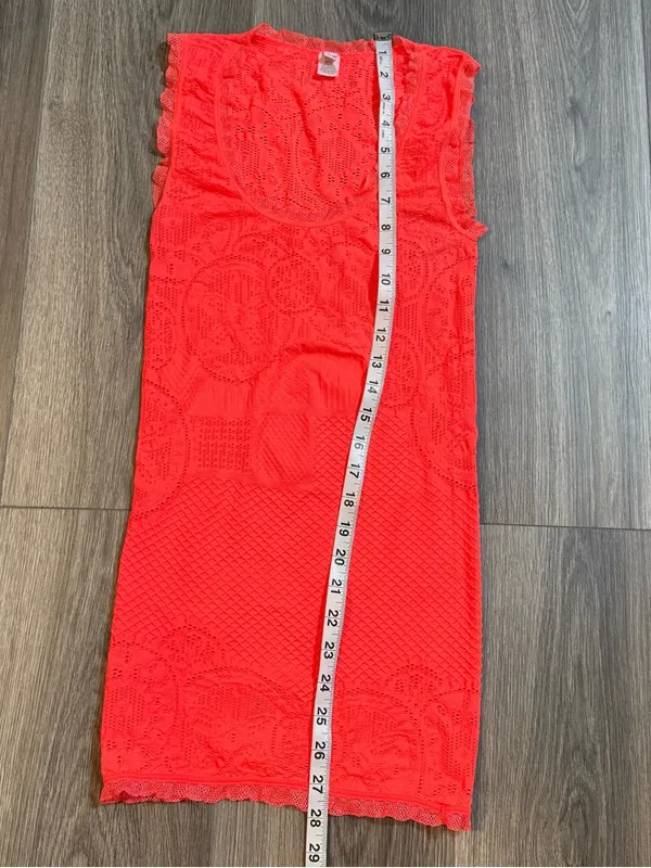 Y2K 2000s Neon Orange Stretchy Lace Trim Tank Top M/L Rave Clubwear Jersey Shore - Image 9