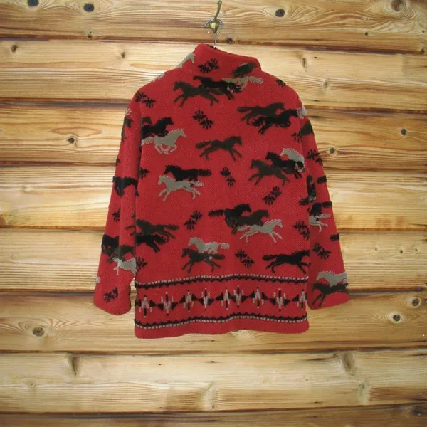 Vintage Tsunami Southwestern Equestrian Fleece Pullover Sweatshirt - Image 5