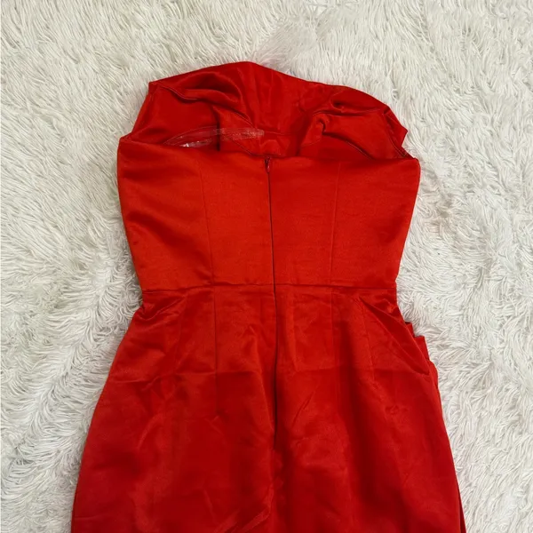 House of CB ADRIENNE Scarlet Satin Strapless Gown in red - Image 11