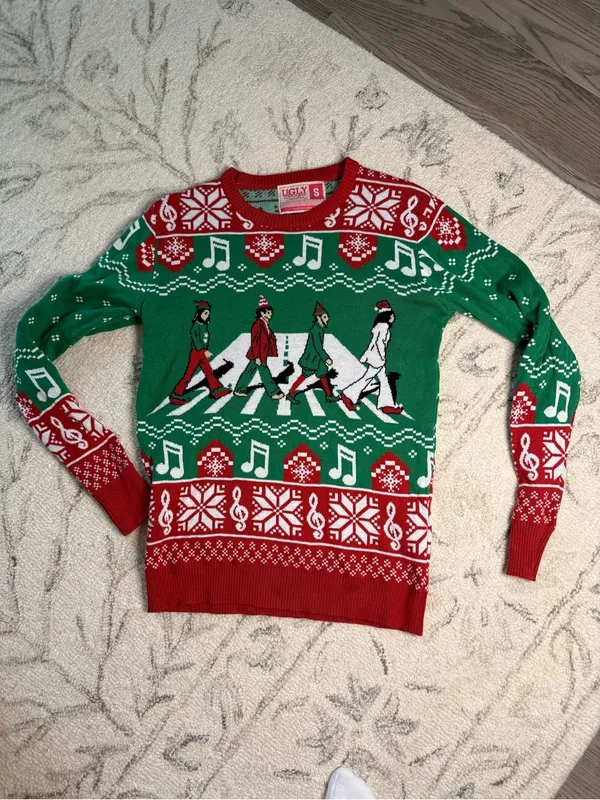 Ugly Christmas Sweater Beatles Abbey Road Graphic Knit Pullover Size Small - Image 2