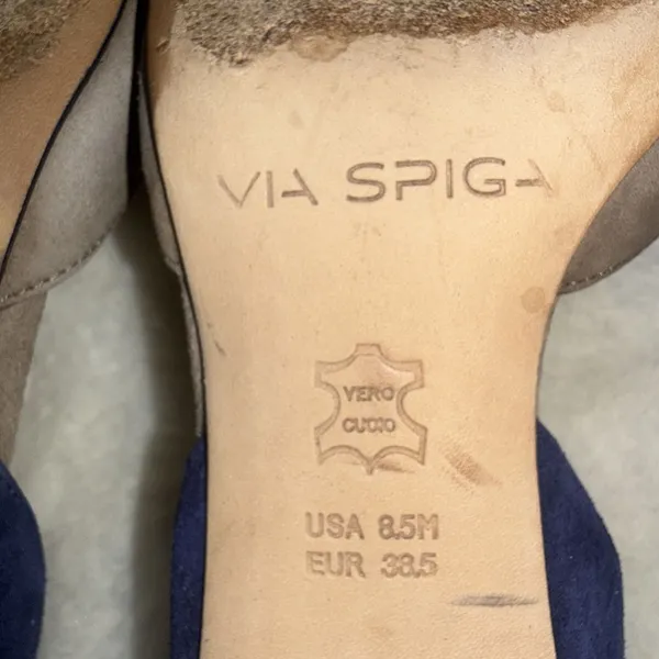 Via Spiga Two-Toned D'Orsay Genuine Leather Blue Taupe Suede Designer Pumps 8.5 - Image 5