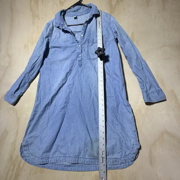 Old Navy Women's Chambray Shirt Dress Size L Blue Denim Look Long Sleeve - Image 6