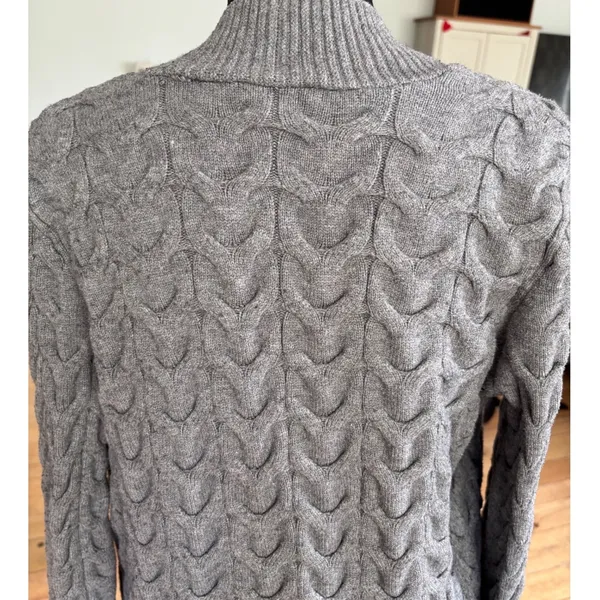 Cyrus Womens Gray Cable Knit Open Front Cardigan Sweater‎ Textured Medium Chic - Image 4