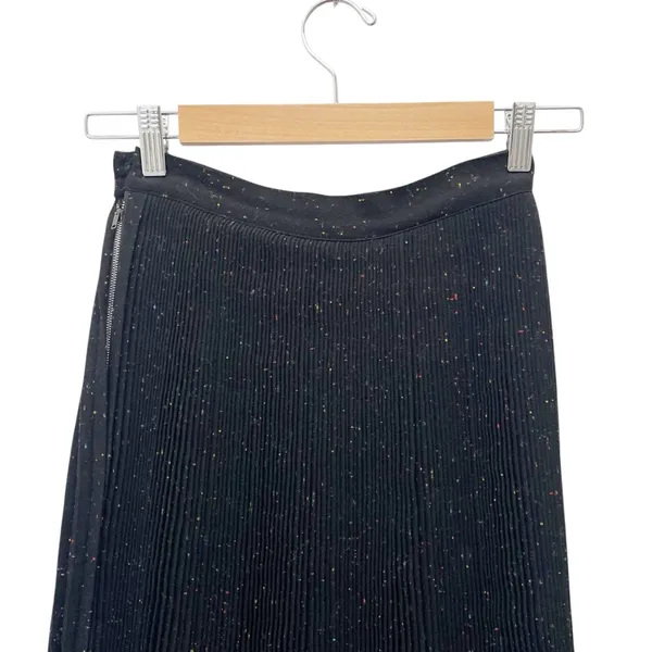Vintage 60s Campus Casuals Wool Pleated Midi Skirt Black Confetti Fleck Size XS - Image 7