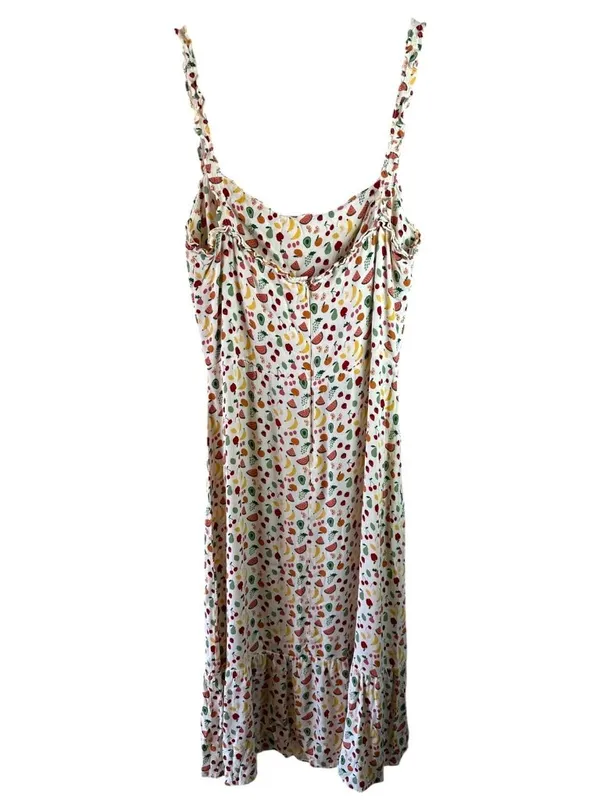 Reformation Cream Fruit Print Tancy Midi Dress Ruffle Hem Size 12 - Image 5